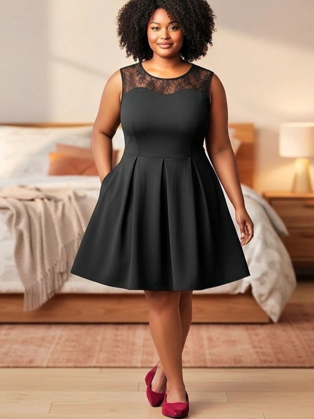 Torrid 2 Black Challis & Lace Keyhole Skater Dress Black Size 2X